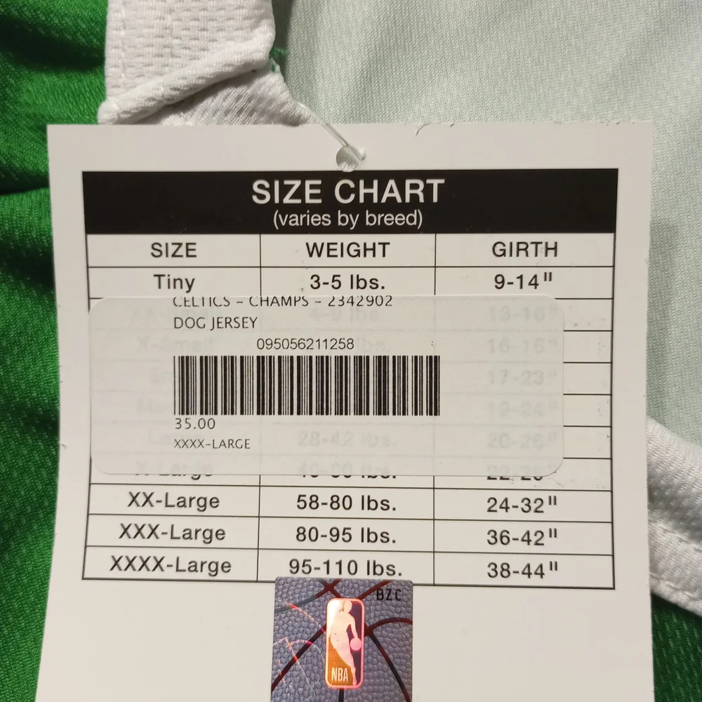 NWT Boston Celtics 2024 NBA Champions Dog Pet Jersey XL XXL XXXL XXXXL Costume